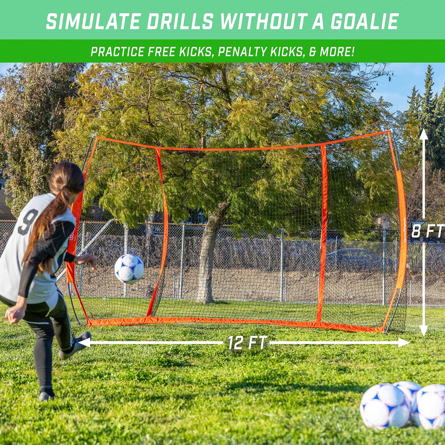 GoSports Strike Net 12 ft x 8 ft Soccer Training Goal - Practice Net for All Skill Levels