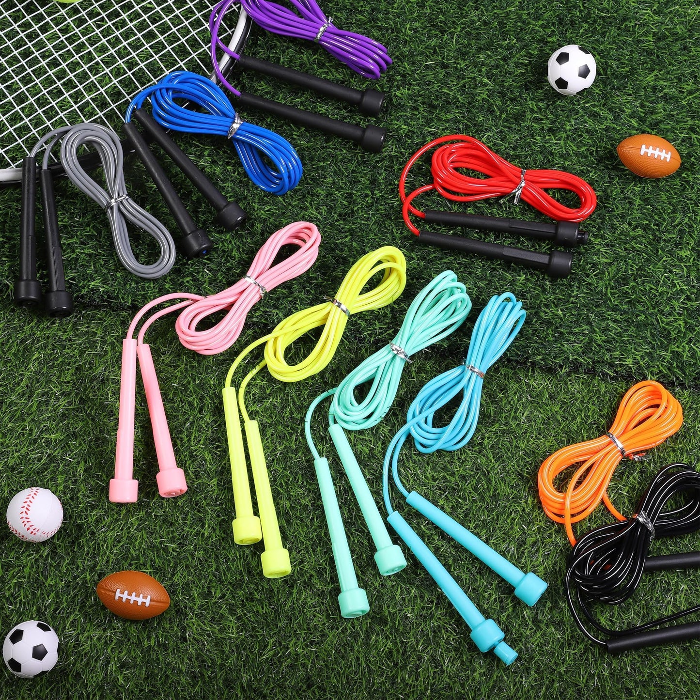 Aodaer 50 Pack PVC Skipping Rope Adjustable Jump Rope for Kids Multicolor Jump Rope Bulk with Plastic Handles Lightweight for Outdoor Fitness Exercise and Weight Loss, Training and Racing