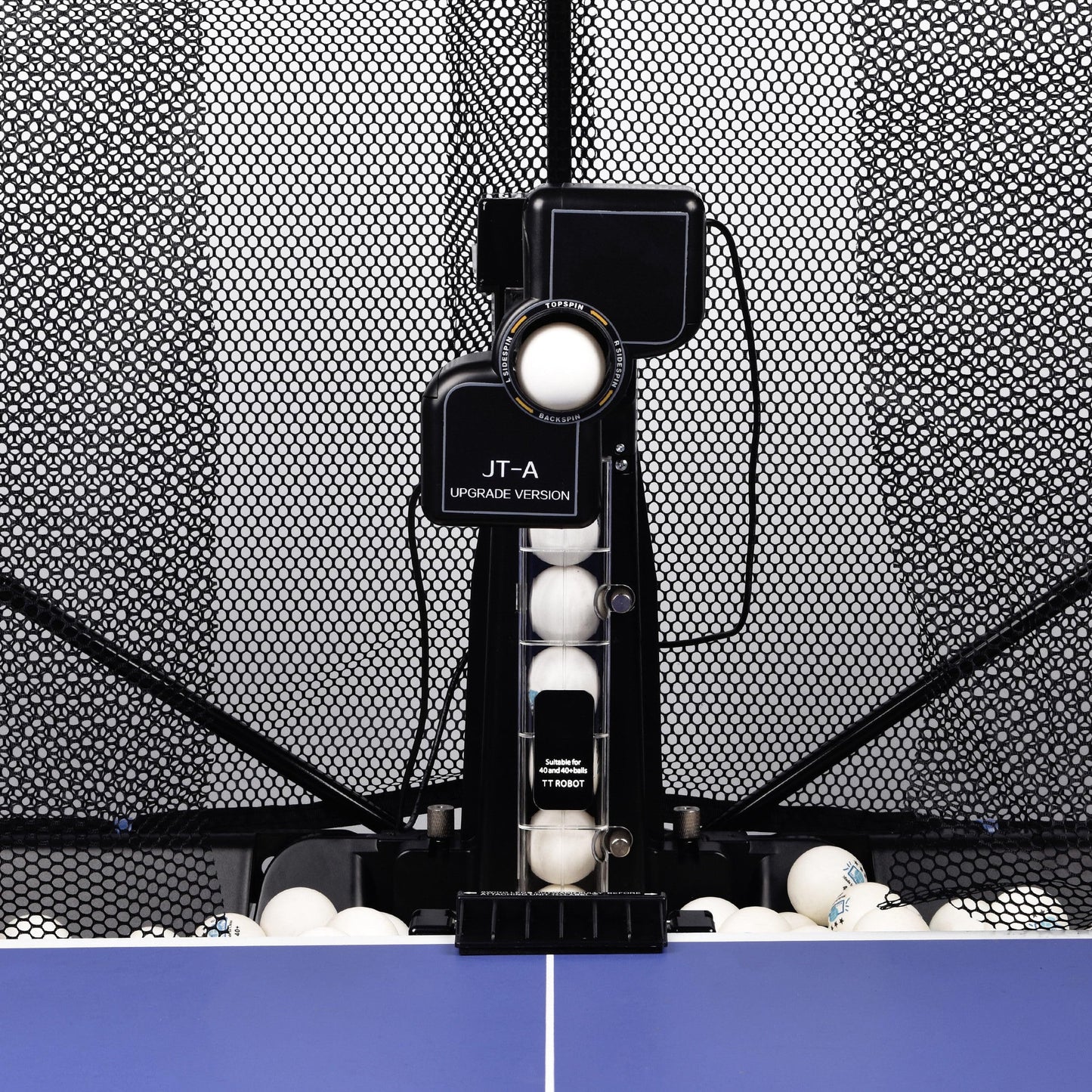 WAYMARK Ping Pong Machine with Net Table Tennis Robot JT-A with Intercepted Net for Training Suitable Ping Pong Table Come with 100 Balls