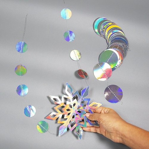 Cheerland Iridescent Snowflake Garland - Holographic Winter Wonderland Decor for Parties