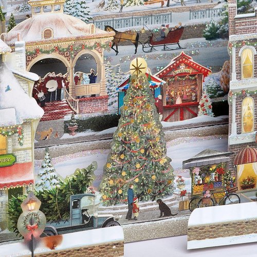American Greetings 3D Pop-Up Christmas Card - Magic Moments Winter Village Scene by Jacquie Lawson