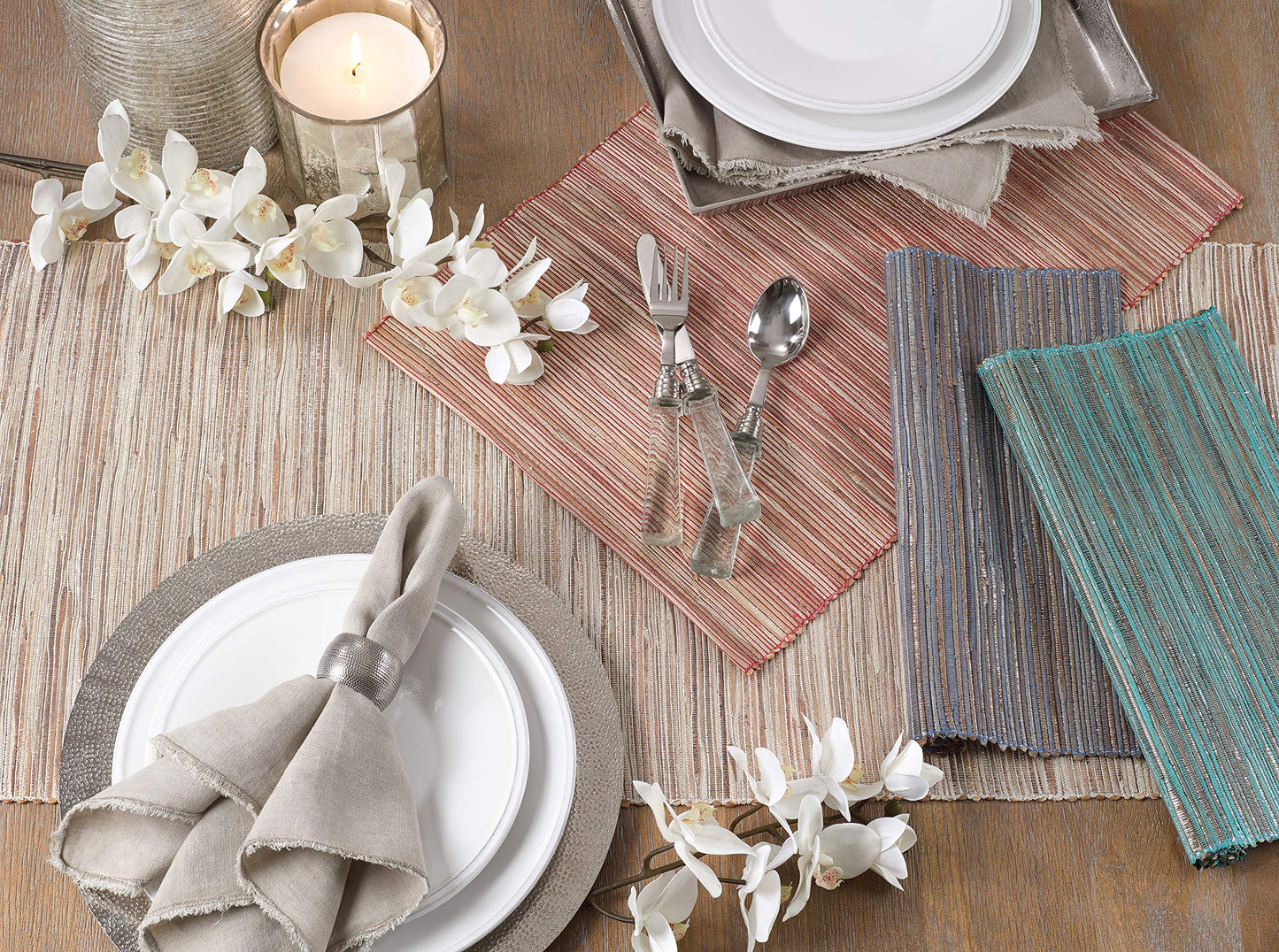 Saro Lifestyle Melaya Collection Shimmering Woven Nubby Table Runner, 14"x54", Natural