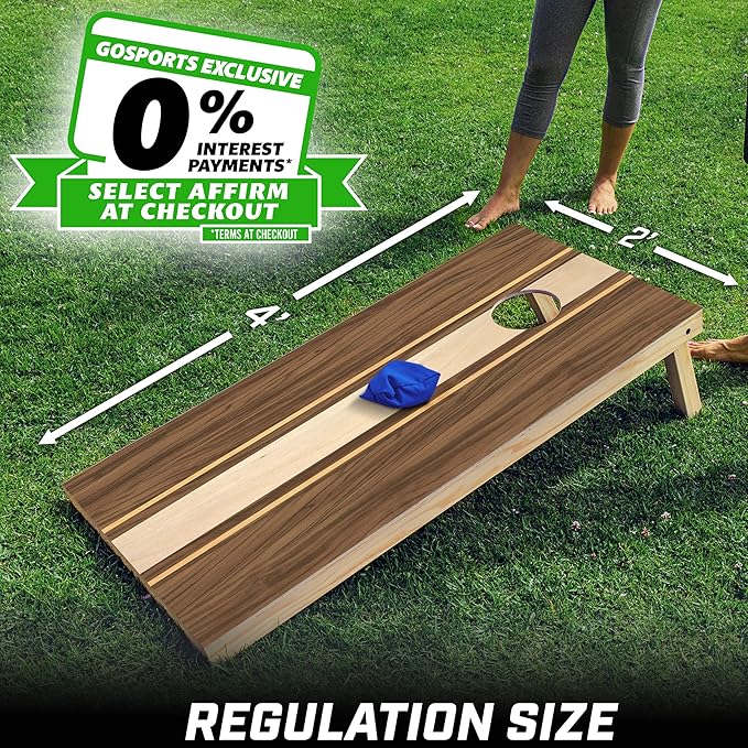GoSports 4 x 2 ft Regulation Size Wood Cornhole Boards - 10 Vintage Wood Designs (Choose Your Style)