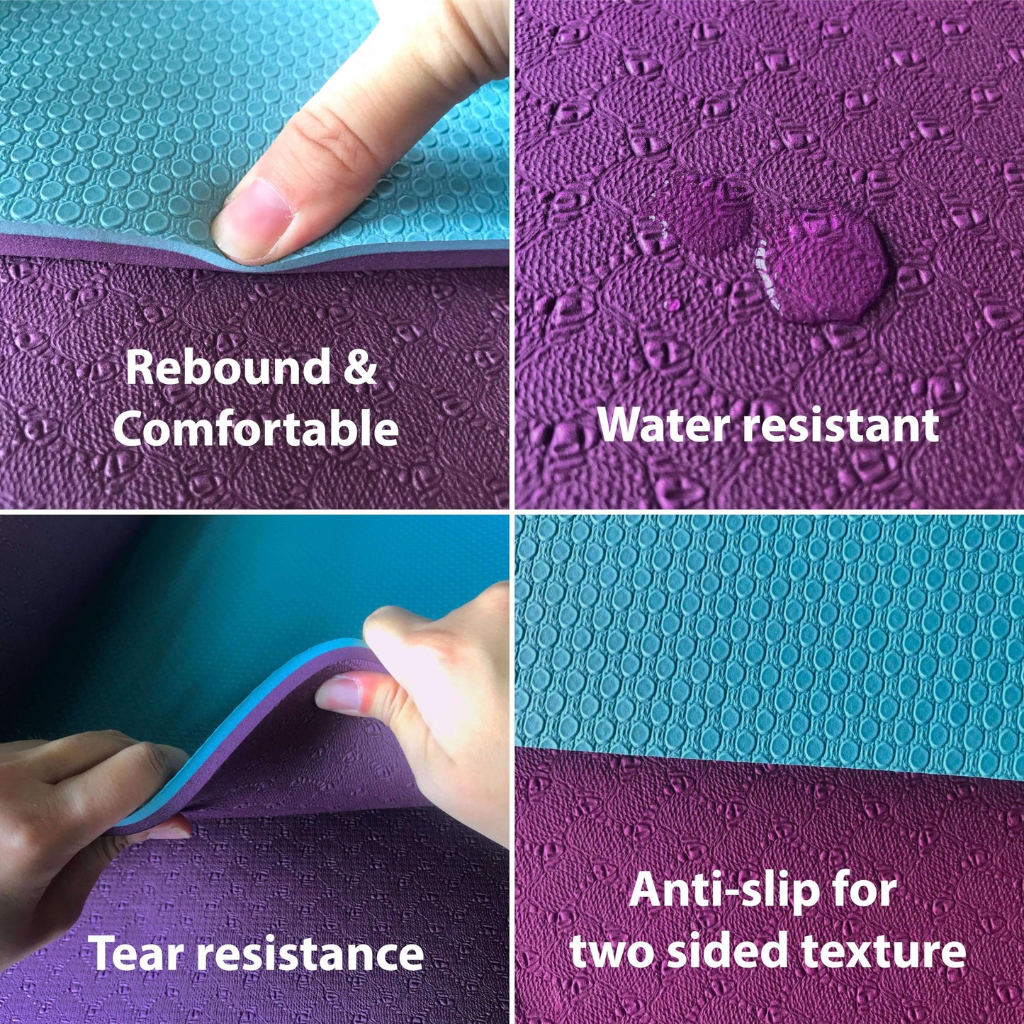 Feetlu Extra Thick Exercise Yoga Mat with Strap - 2/5 Inch (10MM), Non-Slip Workout Mat for Yoga, Pilates, and Floor Exercises(Dark Purple & Blue Gray)