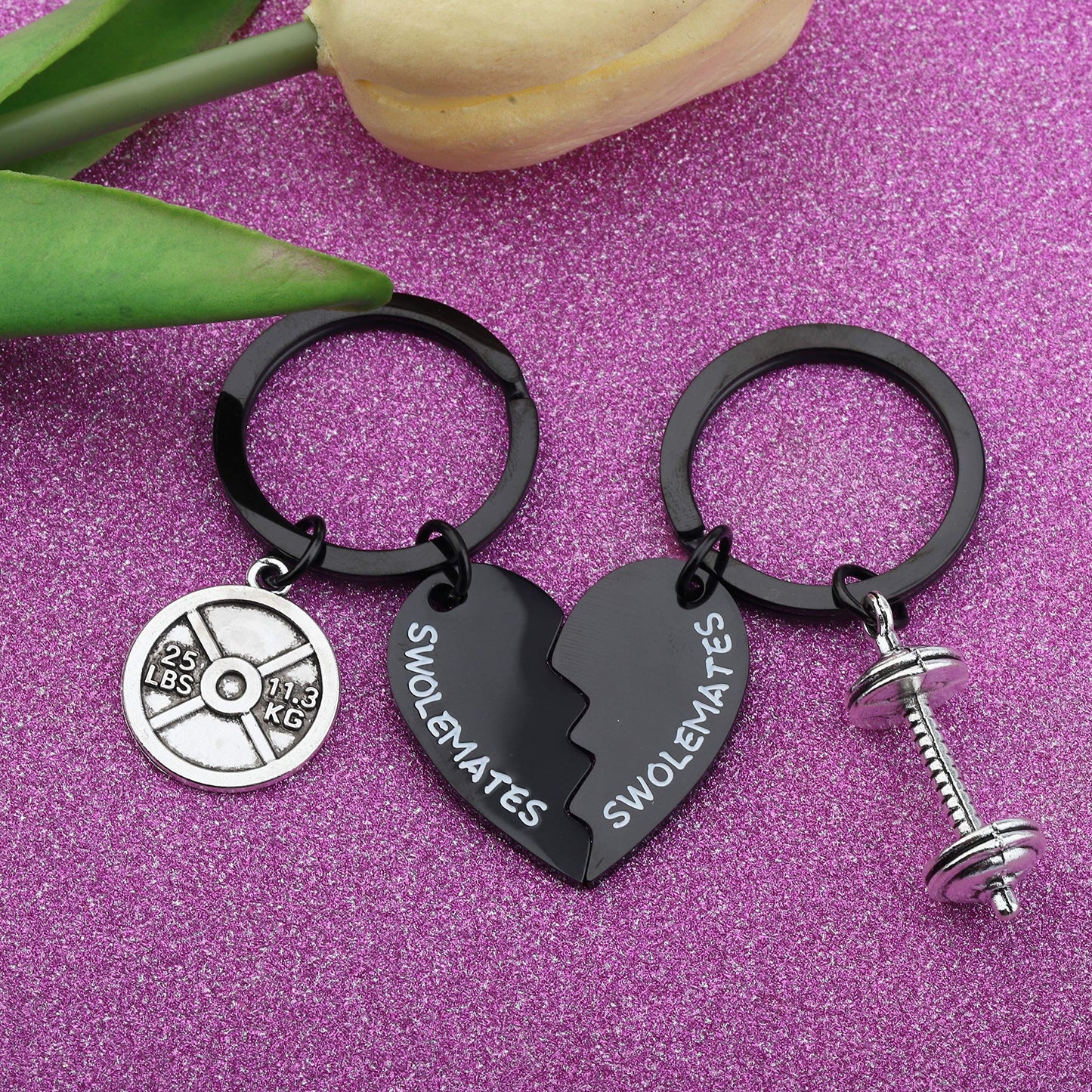 SEIRAA Keychains Workout Jewelry Fitness Gift Weightlifting Jewelry Fitness Couples Gift Friendship Keychain (keychain black)