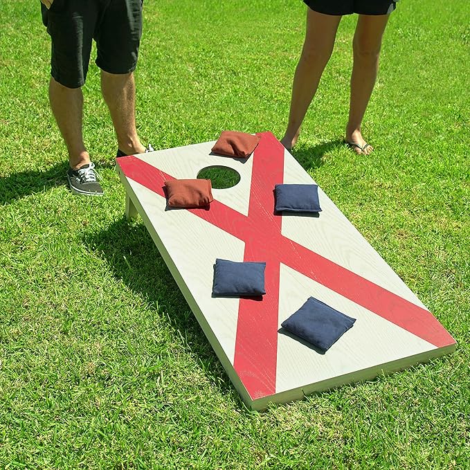 GoSports 4 x 2 ft Flag Series Wood Cornhole Sets – American Flag or State Flags – Includes 2 Regulation Size Boards, 8 Bean Bags, Carrying Case and Rules