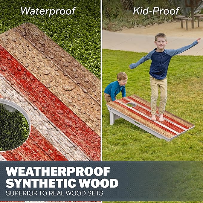 GoSports 4 x 2 ft Resort Collection All Weather Cornhole Boards - Choose Rustic, Beach, White DIY, Blue Stripe, Palms - Regulation Size Set