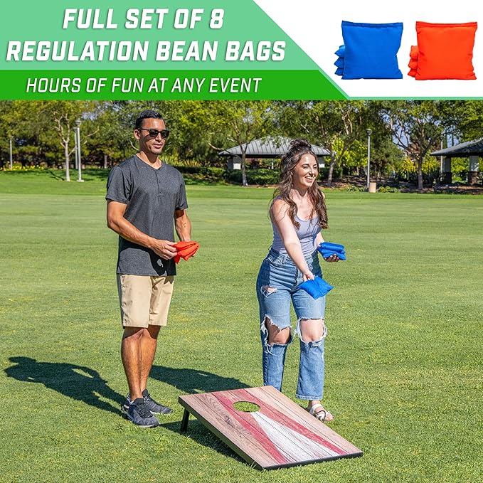 GoSports 3 x 2 ft Cornhole Board Set - Portable Outdoor Toss Game for Adults & Family - Includes Set of 8 Bean Bags with Built-in Storage - Choose Your Style