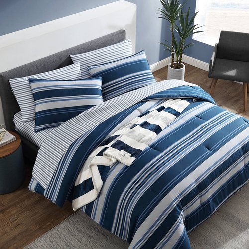 Nautica- King Comforter Set, Cotton Reversible Bedding Set, All Season Designer Home Décor (Lakeview Blue, King)