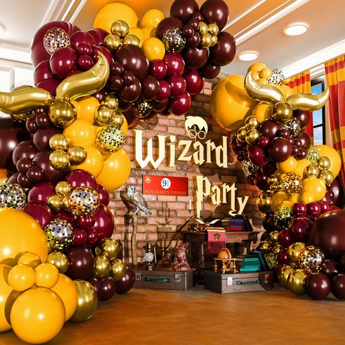 ALL-IN-1 Magical Wizard Balloons Garland Arch Kit with BONUS Snitch for Magical Wizard Birthday Decorations – Magical Wizard Party Supplies for Hogwarts Balloons, Magic Wizard Theme, Baby Shower