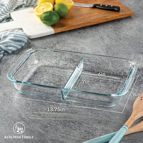 Divided Glass Casserole Baking Dish Set by [Brand Name] - 2.3 Qt Rectangular Oven-to-Table Lasagna Pan | 2-Pack