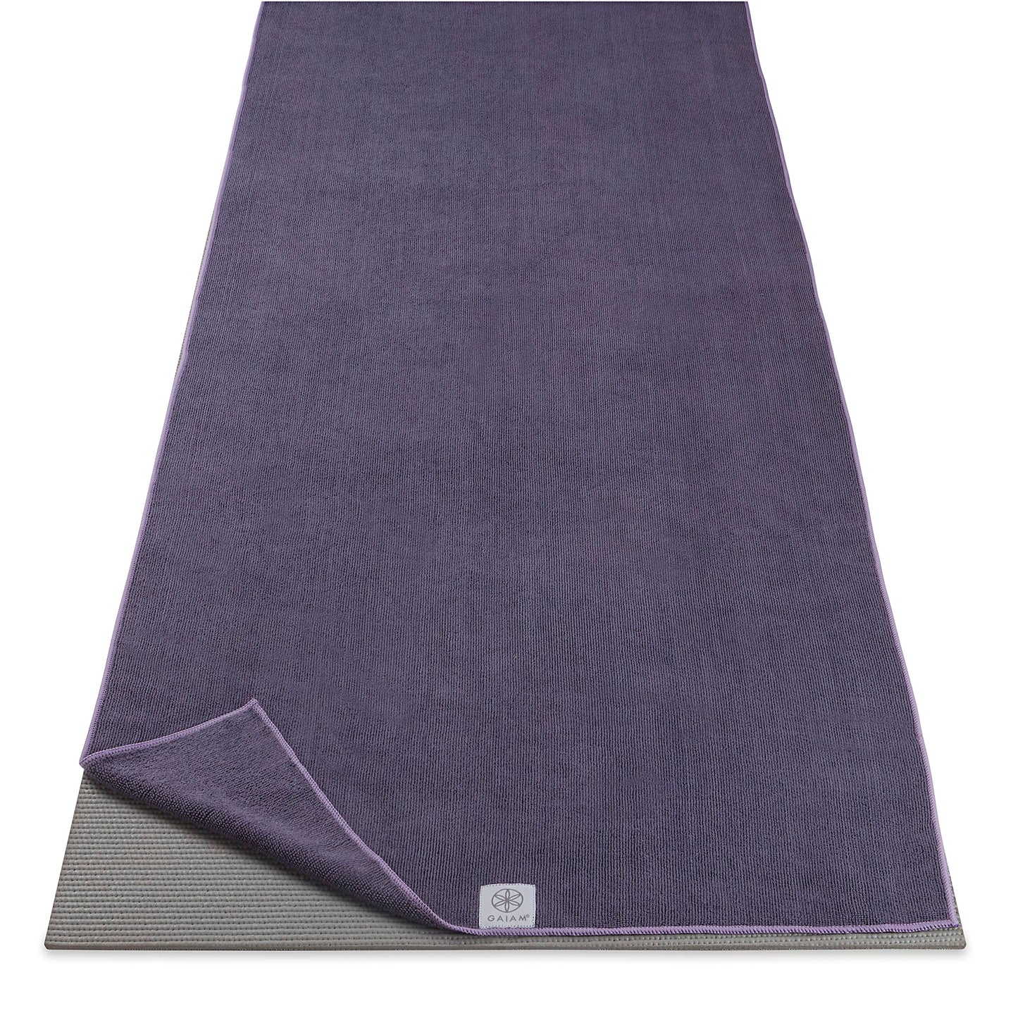 Gaiam Yoga Mat Towel — Non-Slip Microfiber Hot Yoga Towel, 24" x 68" Mat-Sized, Quick Dry & Super Absorbent for Bikram, Pilates & Gym, Heron Lilac