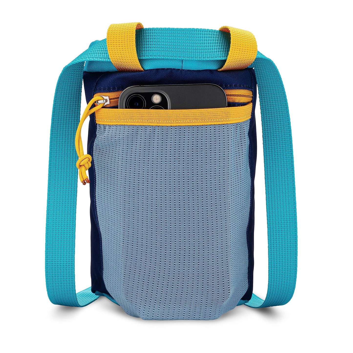 Oso Supply Co - Chalk Bag for Rock Climbing, Bouldering Chalk Bag Bucket with Quick-Clip Belt, Zippered Pockets and Pouch - Perfect Indoor/Outdoor Rock Climbing Gear Equipment (Powder Blue/Yellow)