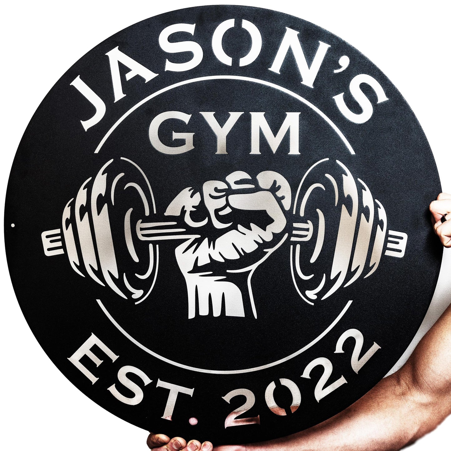 Custom Metal Dumbbell Gym Name Sign, Weightlifting Workout Room Wall Art, Personalized Home Gym Sign, Custom Gym Decor, Workout Garage