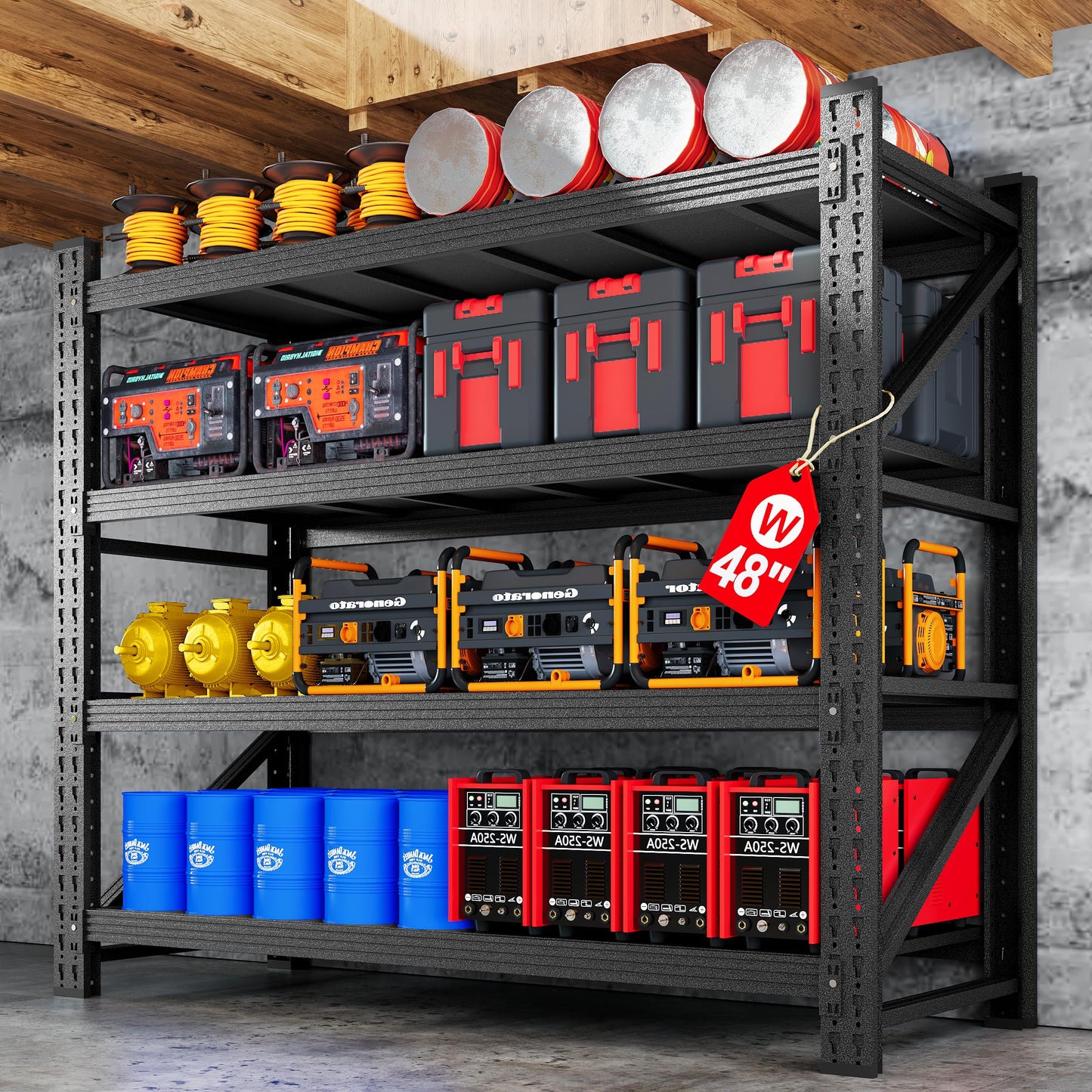 48" W Metal Storage Shelves Heavy Duty, 3000LBS Garage Shelving Units, 4 Tier Tall Metal Shelving, 24" Deep Steel Shelf Rack , Adjustable Utility Standing Shelf for Warehouse/Shop 48"W x 24"D x 70"H