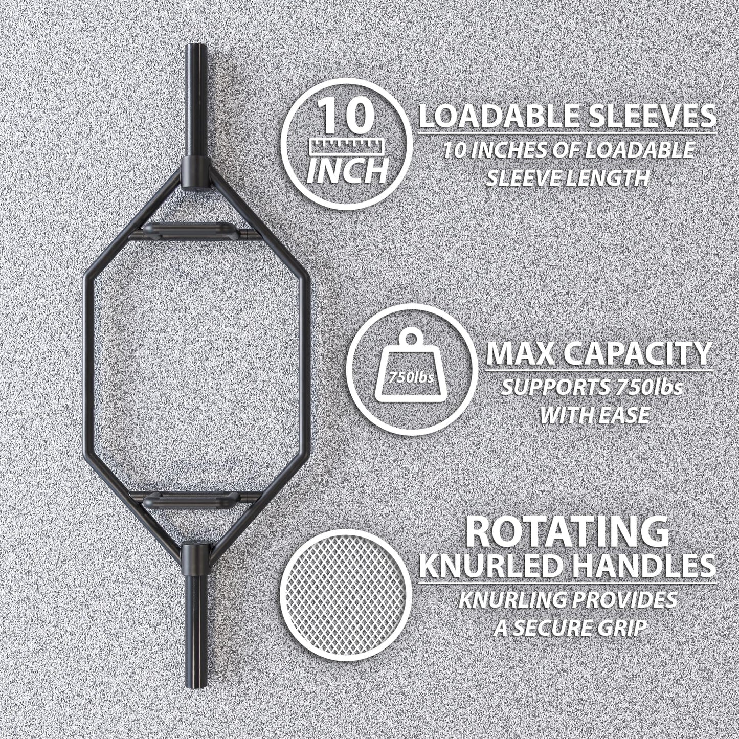 Synergee 25kg Black Olympic Hex Barbell Trap Bar with Two Handles for Squats, Deadlifts, Shrugs and Power Pulls. 56” Long Bar with 10” Sleeve.
