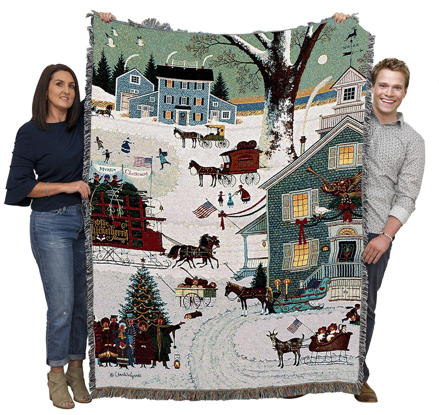 Pure Country Weavers Cape Cod Christmas Blanket by Charles Wysocki - Early America Gift Tapestry Throw Woven from Cotton - Made in the USA (72x54)