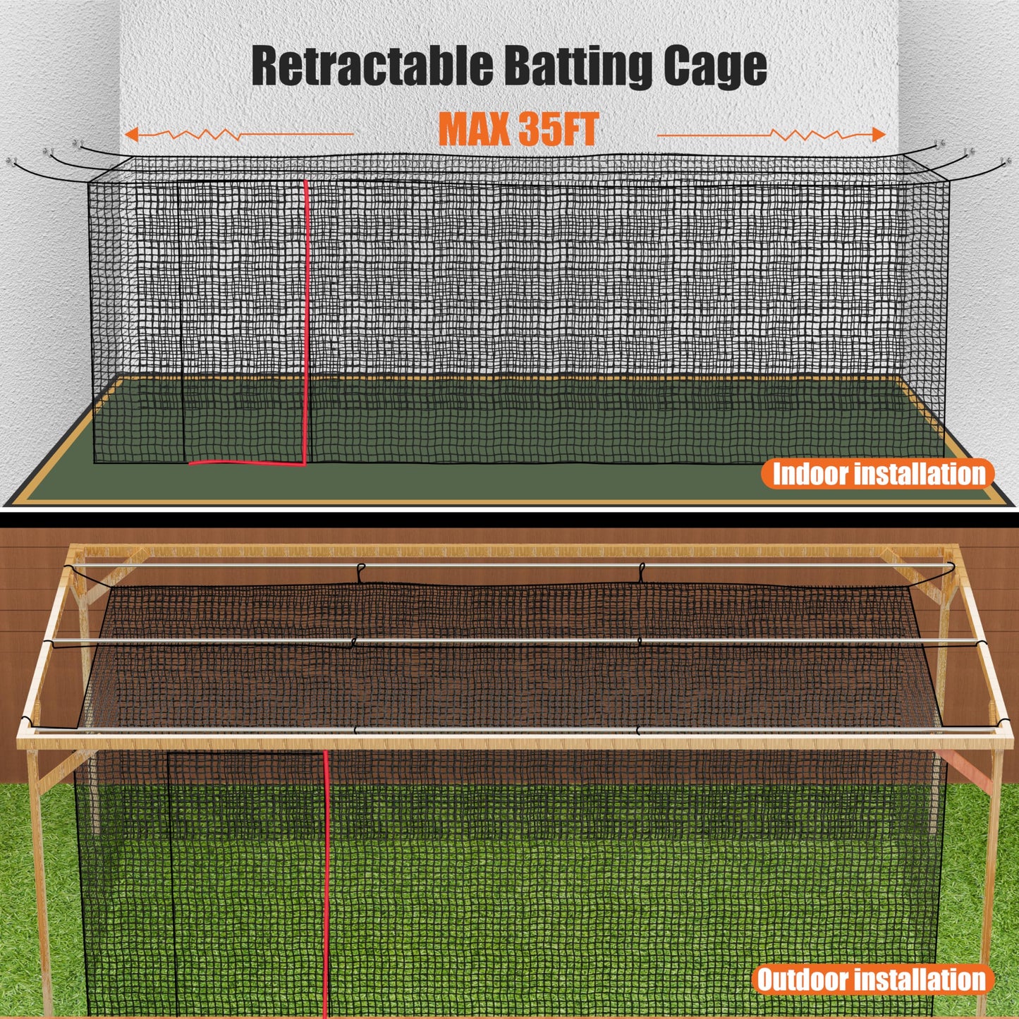 Heavy Duty Baseball Batting Cage Nets,ONLY NET,45#Baseball and Softball Cage Netting,35'/55' Fits Backyard or Team Training
