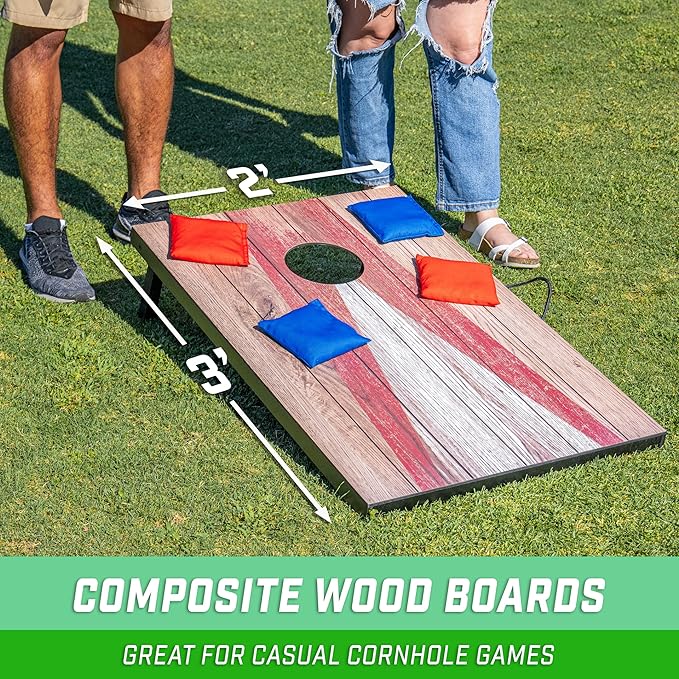 GoSports 3 x 2 ft Cornhole Board Set - Portable Outdoor Toss Game for Adults & Family - Includes Set of 8 Bean Bags with Built-in Storage - Choose Your Style