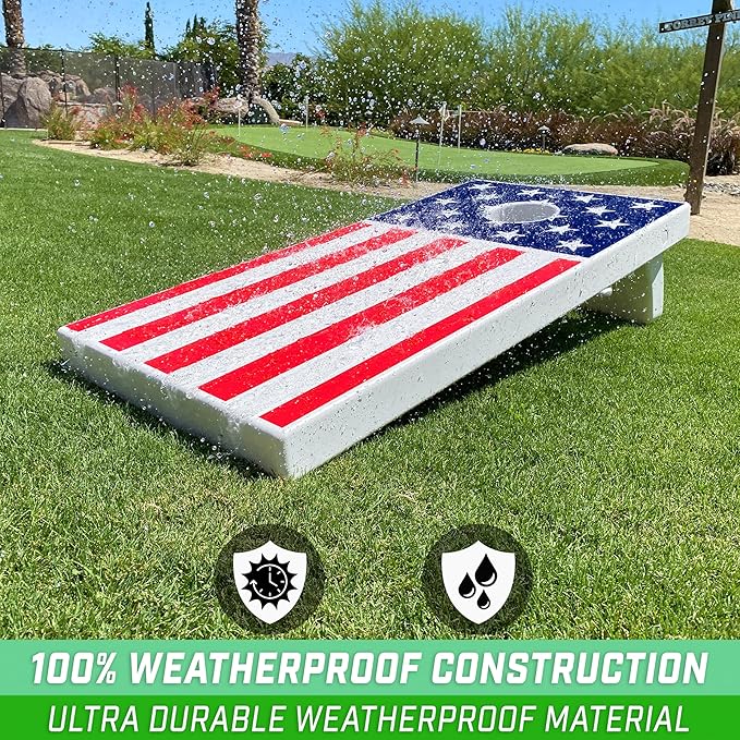 GoSports 4 x 2 ft All Weather Cornhole Boards - American Flag, Red, or Blue - Game Set Includes 8 Bean Bags & Rules