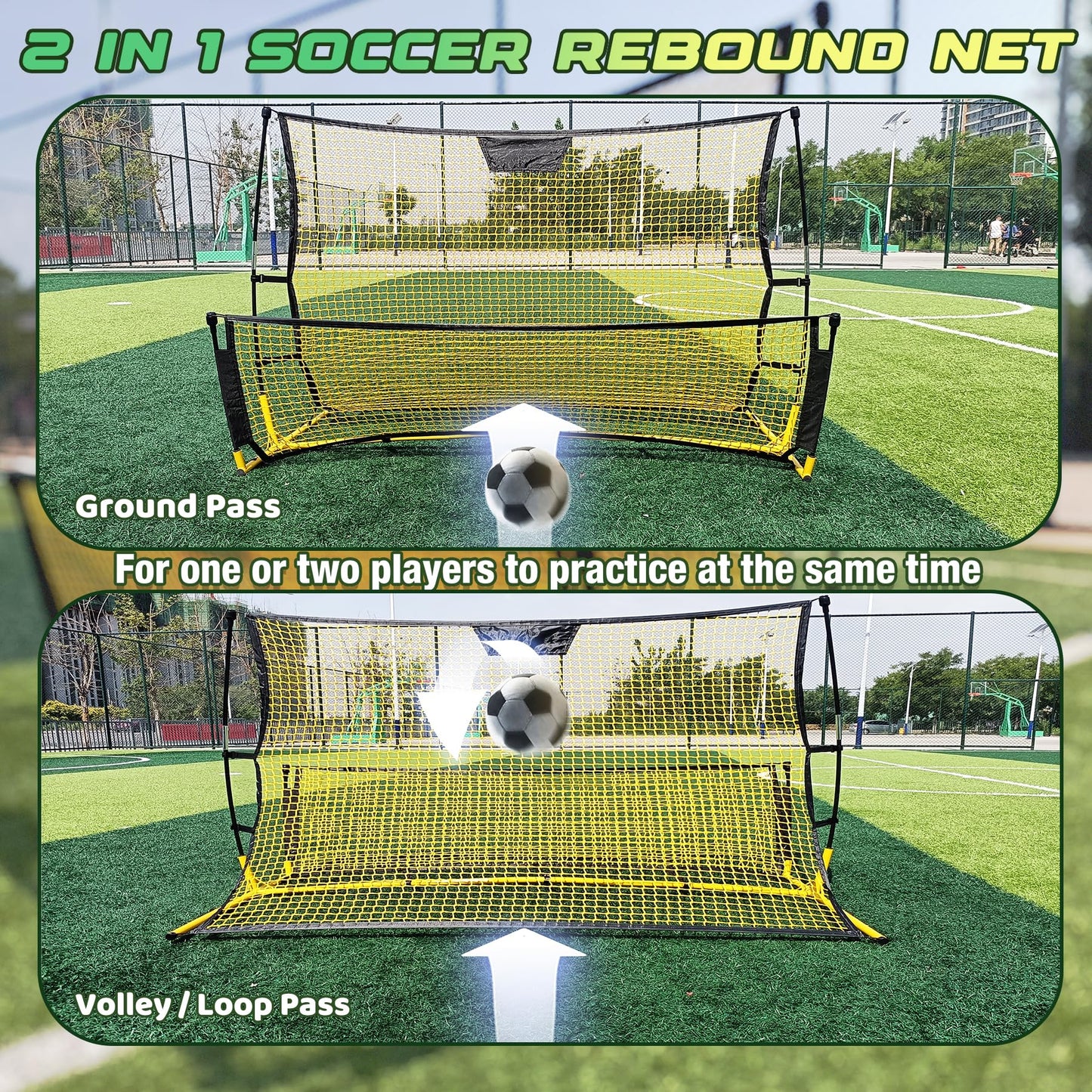 PreGymnastic Portable Soccer Rebounder with Carrying Bag, Dual-Sided Rebounder for Solo Passing, Receiving, Trapping Practice - Large & Small Rebound Net, Weather Resistant