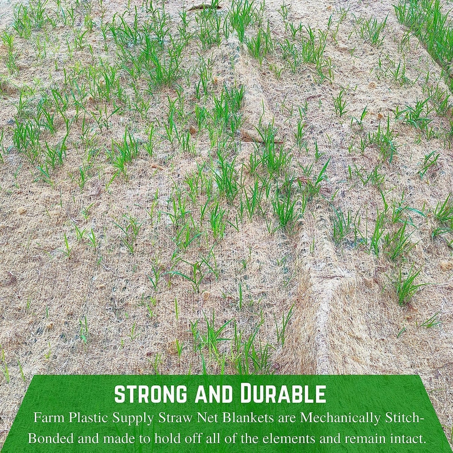 Farm Plastic Supply - Erosion Control Blanket - Straw Garden and Landscape Cover, Erosion Control Blanket, Straw Blanket, Erosion Control, Mulch, Slope Stabilizer, and Seed Protector (8' x 112.5')
