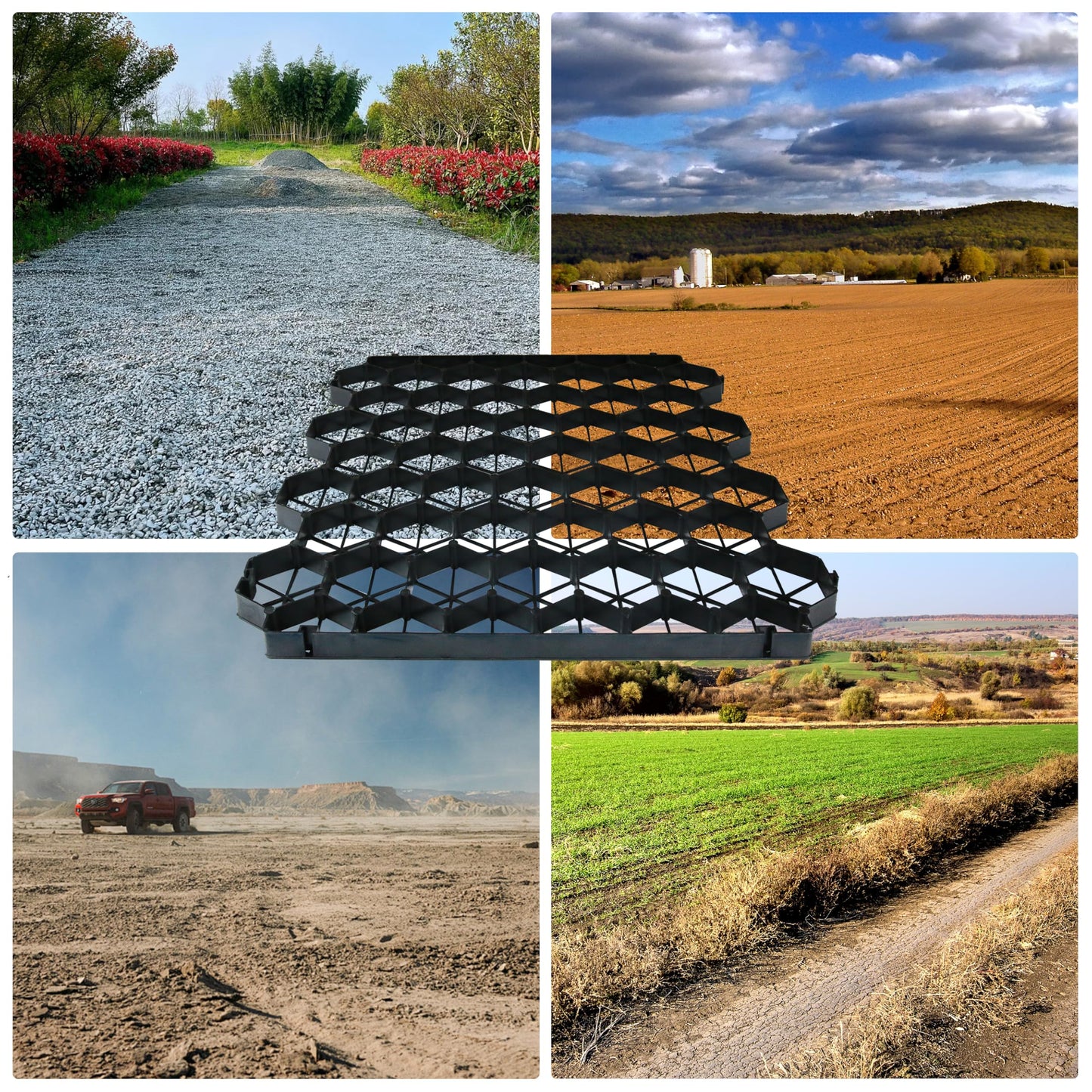 Goldshire 12 Units Permeable Pavers Gravel, Grass& Gravel Driveway System, Interlocked Pavers Gravel Grid Black PE Shed Base 1.6" Depth, 32 Sq Ft (12)
