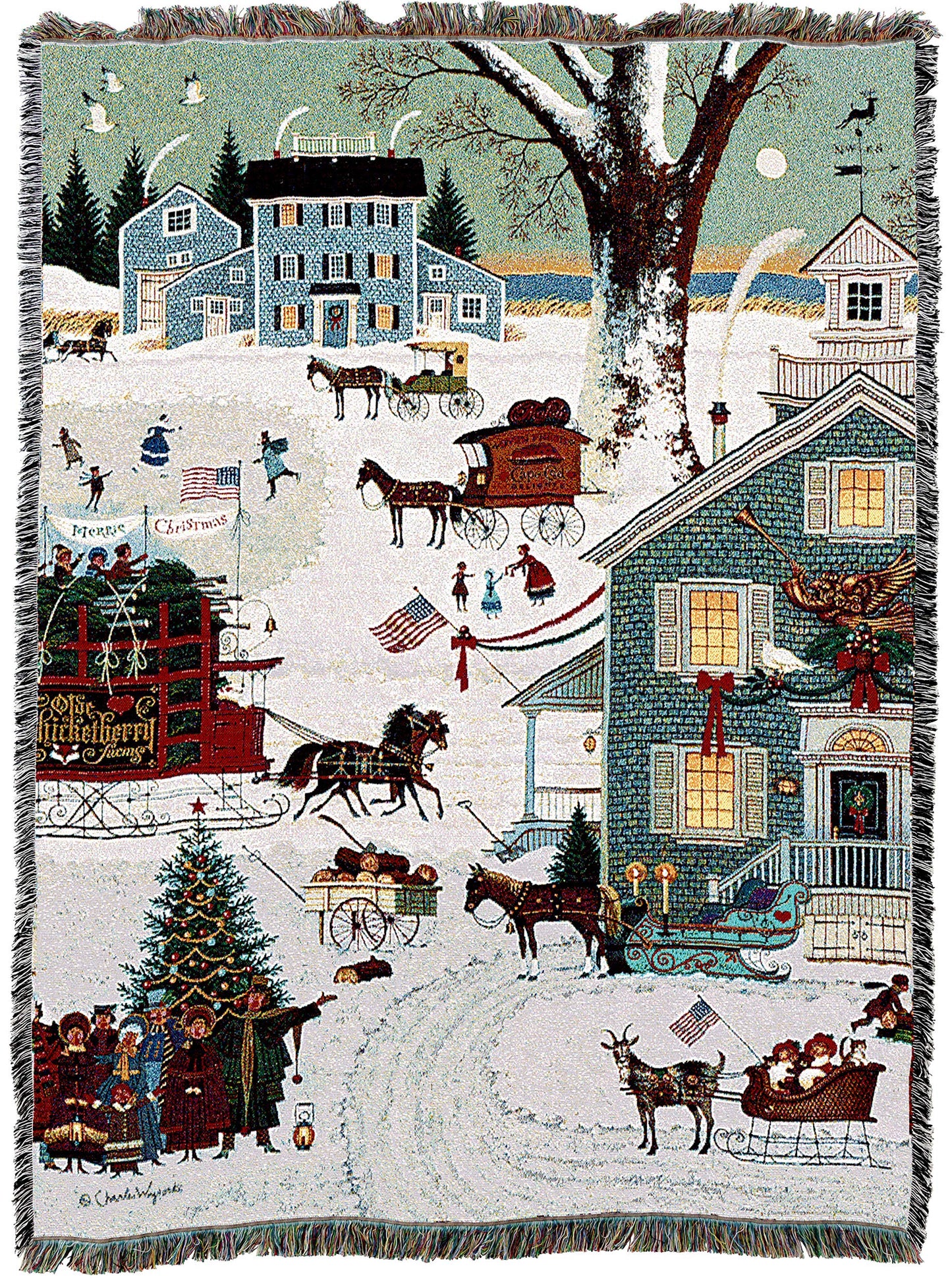 Pure Country Weavers Cape Cod Christmas Blanket by Charles Wysocki - Early America Gift Tapestry Throw Woven from Cotton - Made in the USA (72x54)