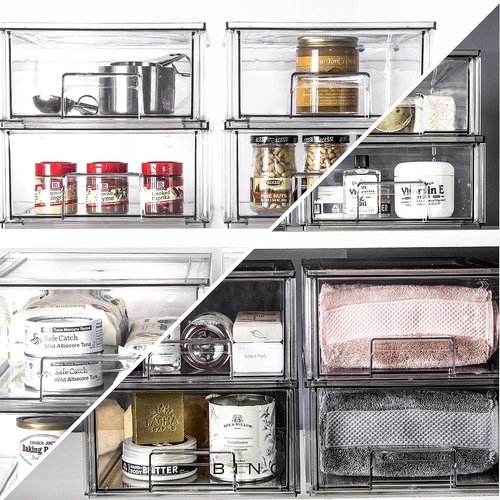 BINO Stackable Storage Drawers - Clear Small Bins for Bathroom & Vanity Organization