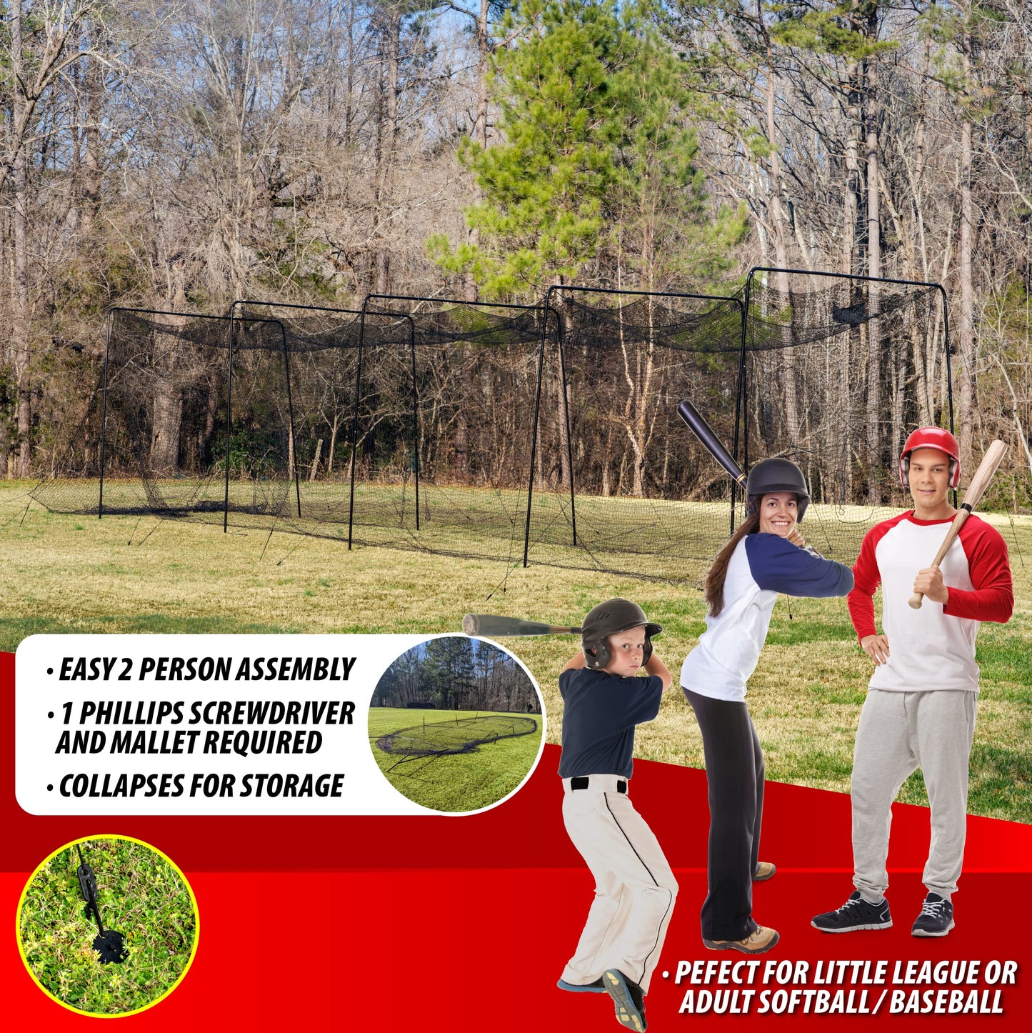 ANYTHING SPORTS Full Batting Cage. Perfect Baseball Batting Cage, Softball Batting Cage, Complete Package with Frame and Netting (40 Feet)