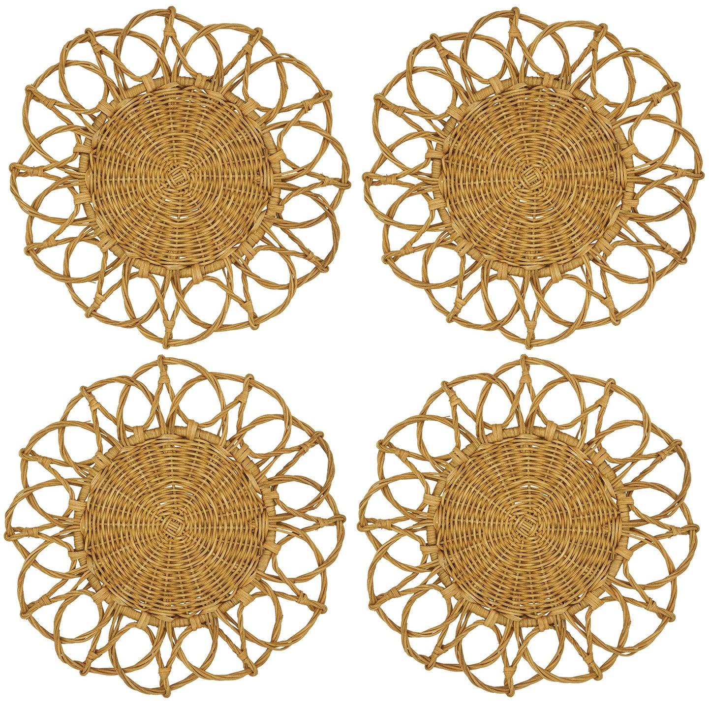 SARO LIFESTYLE Twisted Rattan Placemat (Set of 4), 15", Caramel