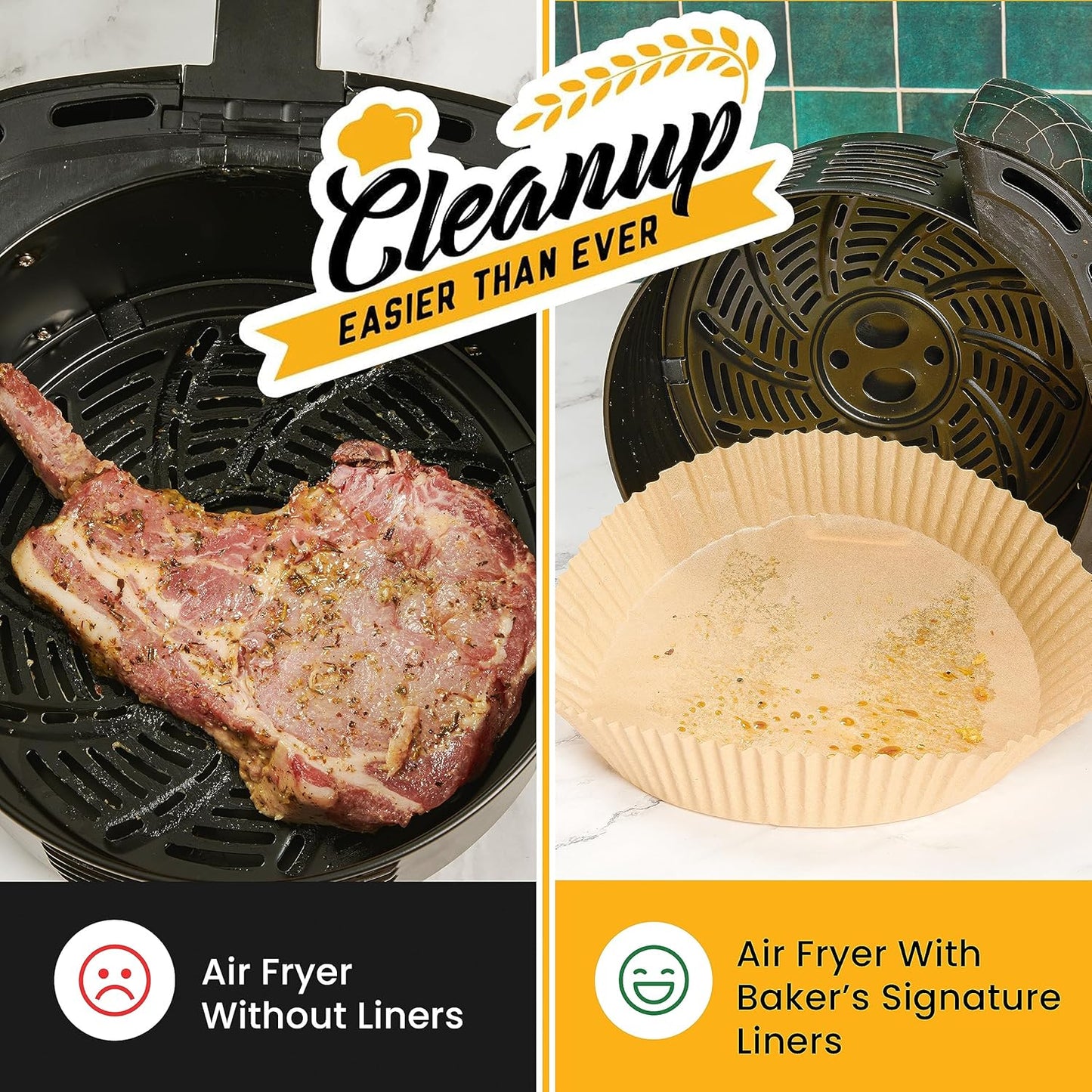 Baker's Signature 250 Pcs Air Fryer Liners - Round Non-Stick & Oil Proof for Easy Cleanup | 8 Inch for 5-8 Qt Baskets