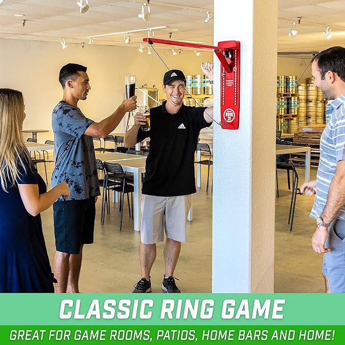 GoSports Hook 21 Wall Mounted Ring Swing Game with Foldable Arm - Play Indoors or Outdoors