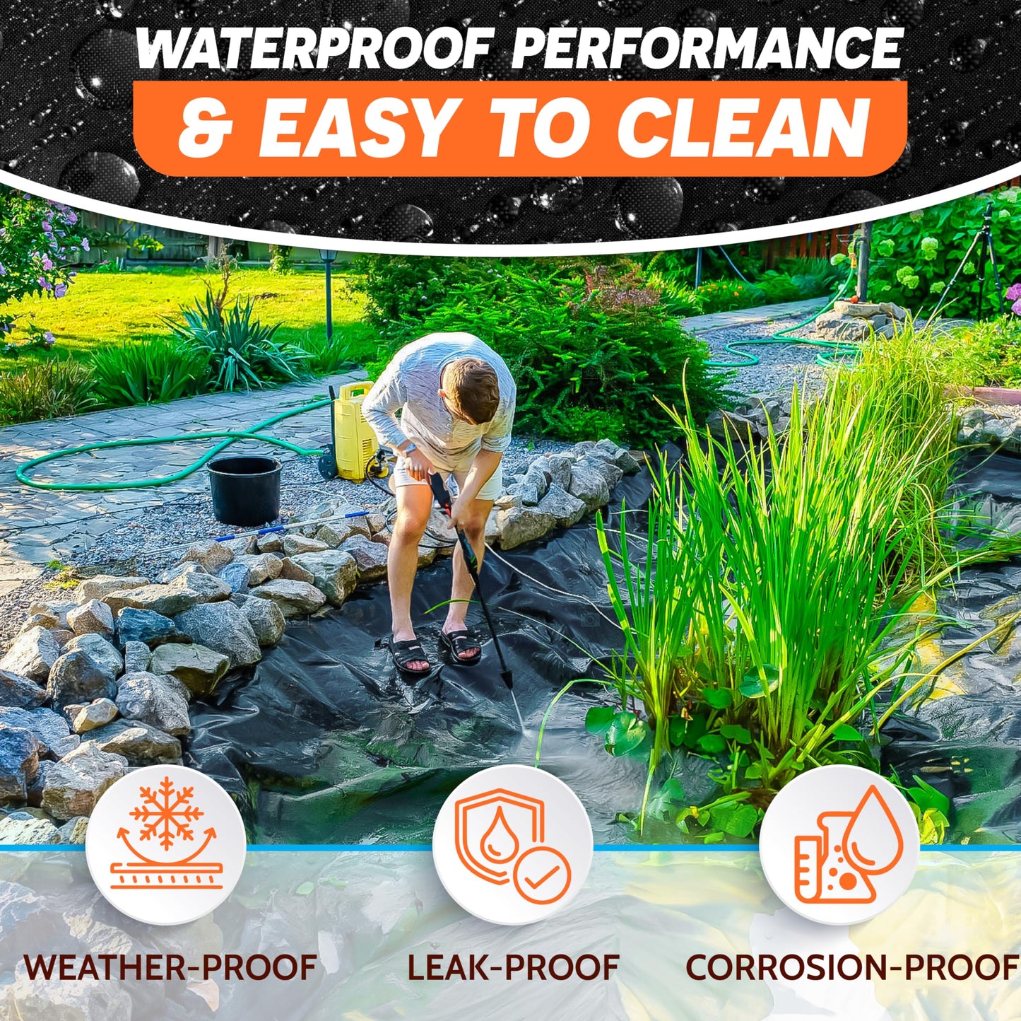 PAMAZY [Premium] 45 Mil LDPE Pond Liner with Seam Tape, Pond Lining for Fish Pond, Performed Garden Ponds, Large Pond Liner for Fishpond, Koi Pond, Waterfall, Streams (19.7 x 26.2FT)