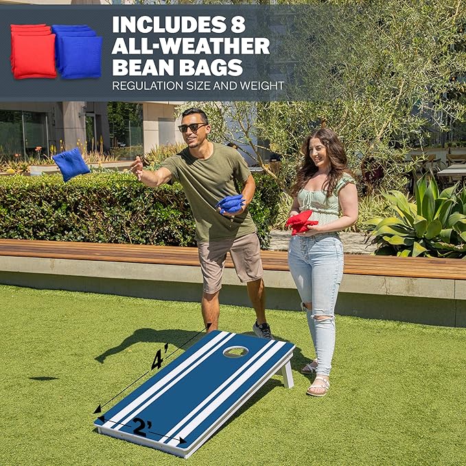 GoSports 4 x 2 ft Resort Collection All Weather Cornhole Boards - Choose Rustic, Beach, White DIY, Blue Stripe, Palms - Regulation Size Set