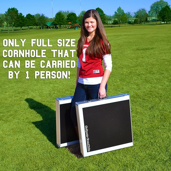 GoSports 4 x 2 ft Aluminum Cornhole Game Sets – Choose LED Lights or Standard - Set Includes 2 Foldable Regulation Size Boards, 8 Bean Bags, & Rules