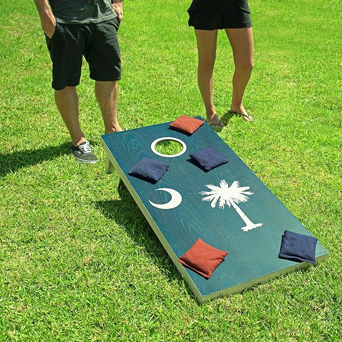 GoSports 4 x 2 ft Flag Series Wood Cornhole Sets – American Flag or State Flags – Includes 2 Regulation Size Boards, 8 Bean Bags, Carrying Case and Rules