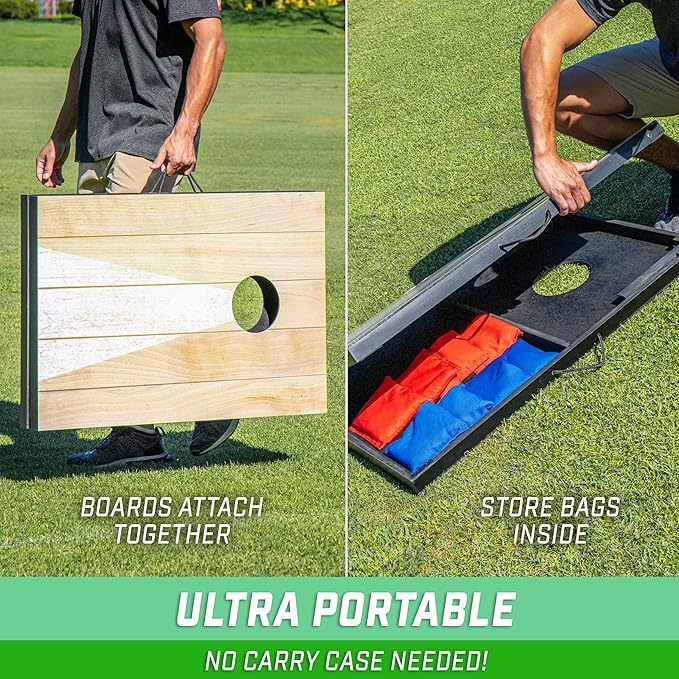 GoSports 3 x 2 ft Cornhole Board Set - Portable Outdoor Toss Game for Adults & Family - Includes Set of 8 Bean Bags with Built-in Storage - Choose Your Style