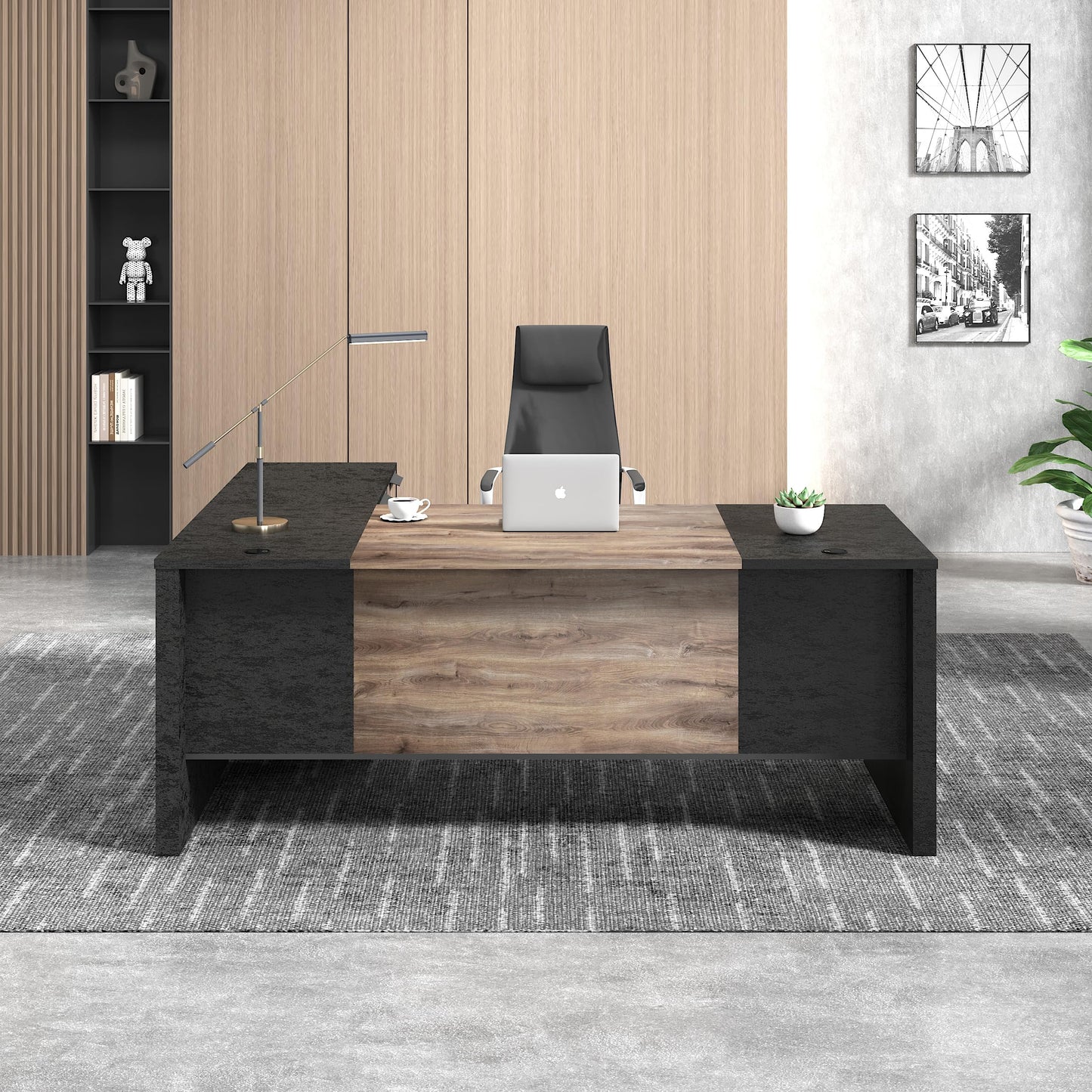 GT BLACK TURNSTONE 70.8” L Shaped Executive Desk with Reversible Mobile Storage Cabinet, Office Desk with Drawers & File Storage, Modern Home Office Desk for Professionals & Business Owners