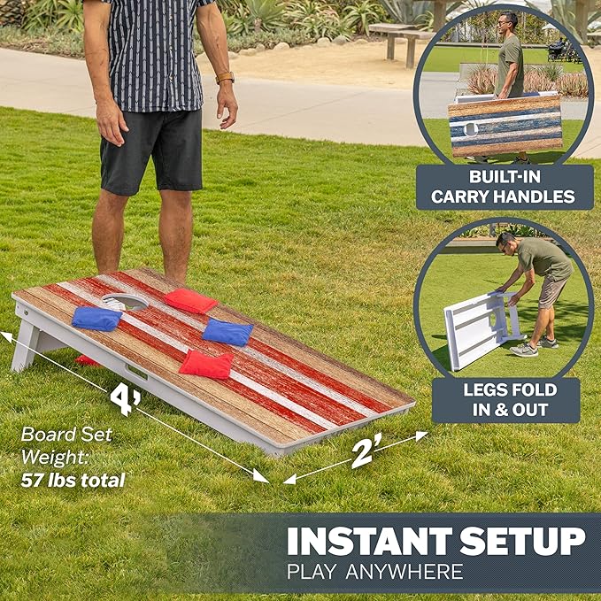 GoSports 4 x 2 ft Resort Collection All Weather Cornhole Boards - Choose Rustic, Beach, White DIY, Blue Stripe, Palms - Regulation Size Set