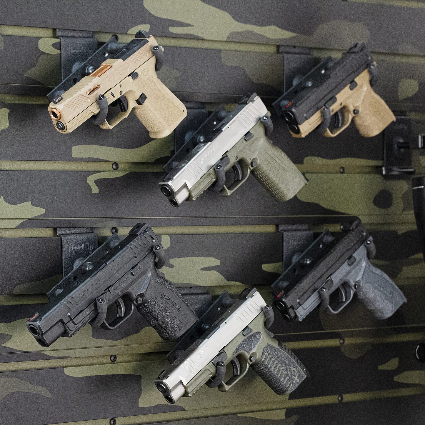 Hold Up Displays - 10 Pistol Hooks - For 3" Slatwall Gun Display System Modular Rack Modern Black Tactical HD09-3SW 10 Pack Made in The USA