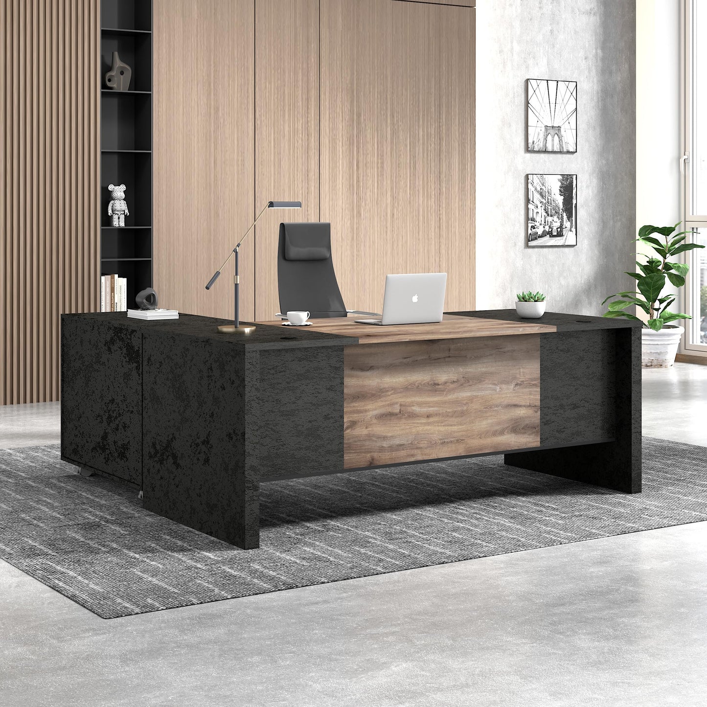 GT BLACK TURNSTONE 70.8” L Shaped Executive Desk with Reversible Mobile Storage Cabinet, Office Desk with Drawers & File Storage, Modern Home Office Desk for Professionals & Business Owners