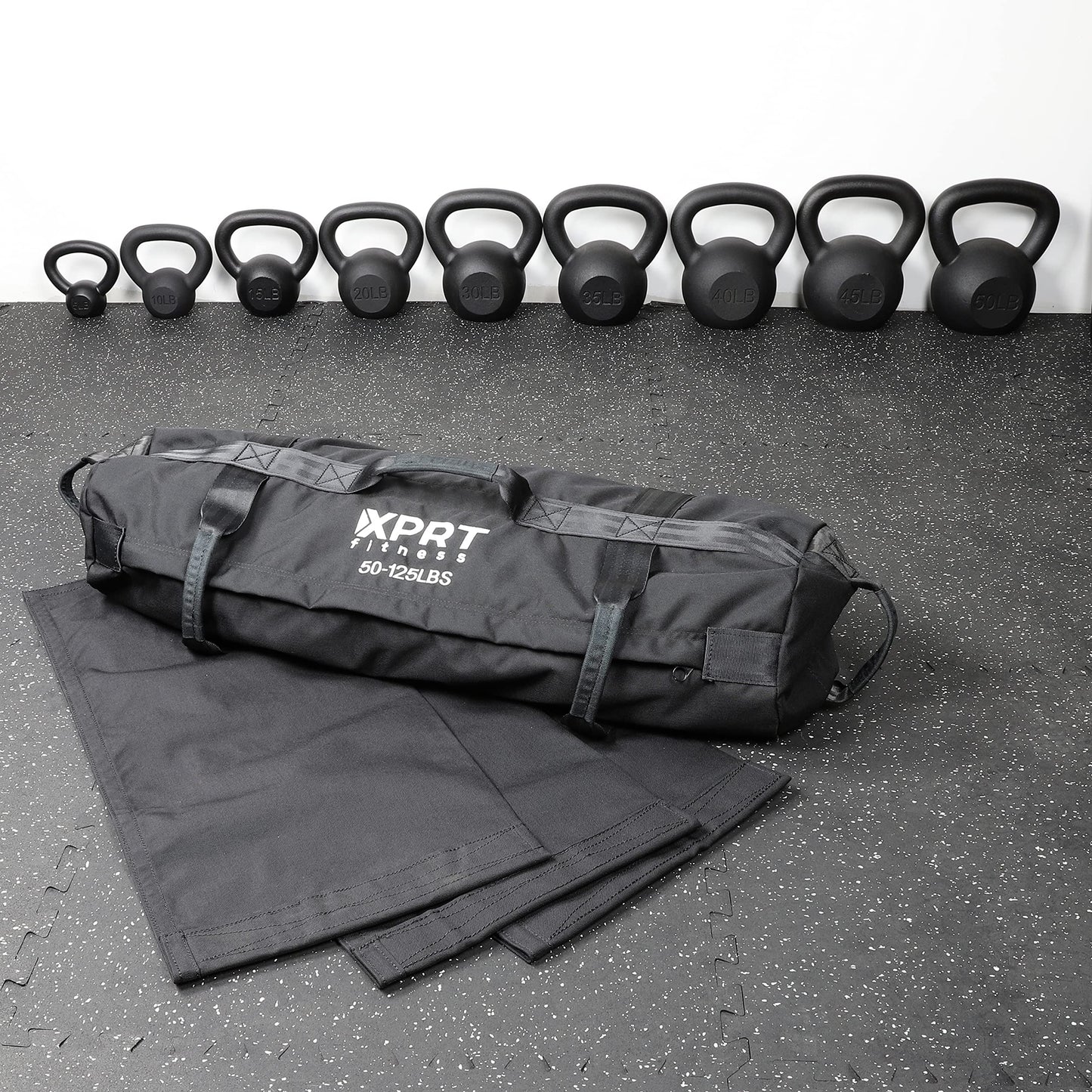 XPRT Fitness Workout Sandbag for Heavy Duty Workout Cross Training 7 Multi-positional Handles - Color Army Green/Black/Camo (Black Set of 3, Small+Medium+Large)