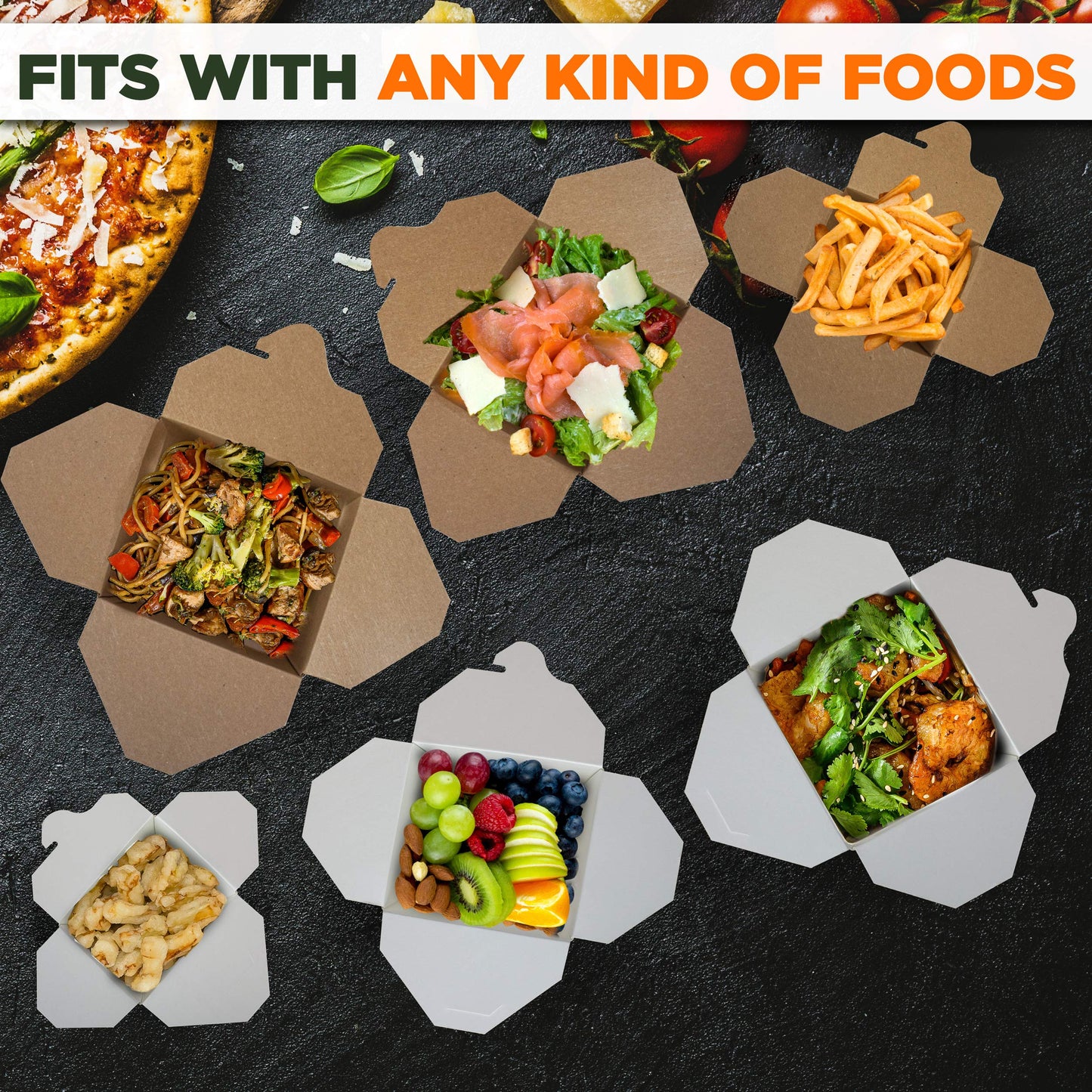 Fit Meal Prep 50 Pack 16 oz Chinese Take Out Boxes - 3.8x3” Plain Kraft Paperboard Food Containers, Leak and Grease Resistant Half Quart Size Asian Rectangle To Go Boxes, Candy Buffet Box and Party
