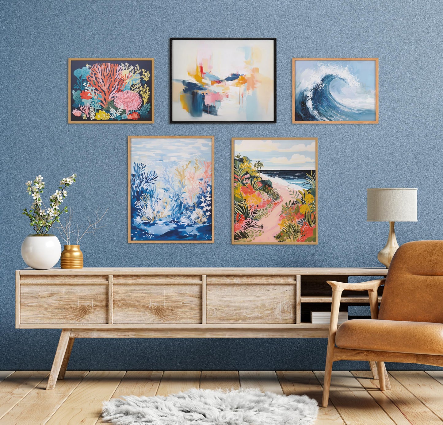 Kate and Laurel Tropical Bright Ocean Path Landscape Framed Wall Art by The Creative Bunch Studio; 16x20 Gold; Coastal Beach Landscape Art for Wall
