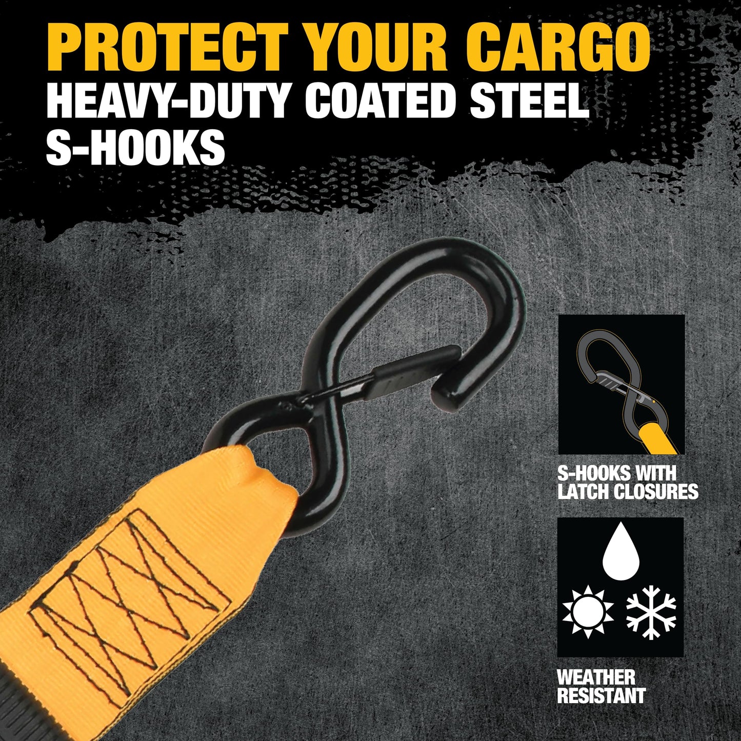 DEWALT DXBC9002-2X 8-Piece Kit with 2” x 10’ Auto Retractable Ratchet Straps (3,300 lb Break Strength) and 1.7" x 18" Premium Soft Loops (11,000 lb Break Strength)