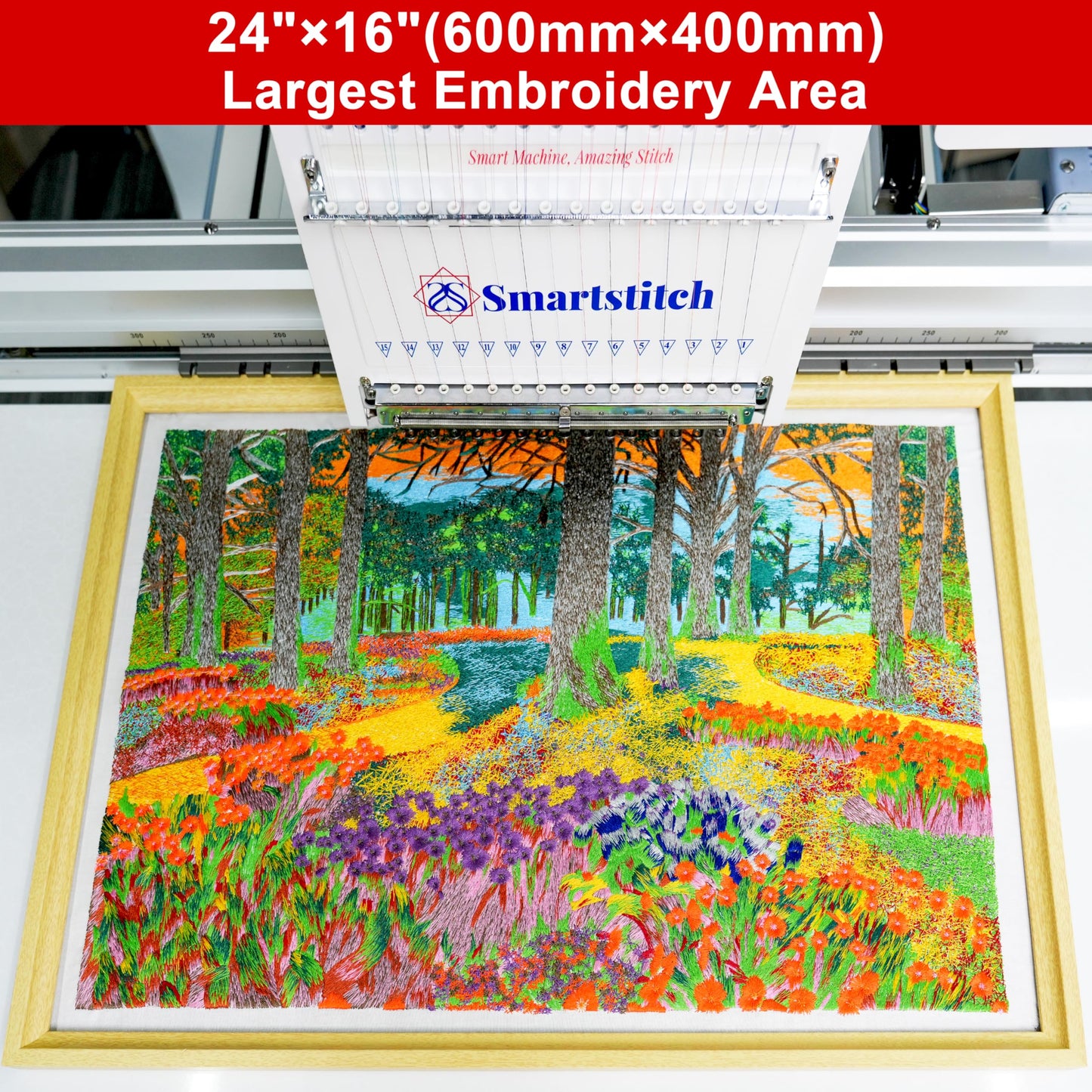 Smartstitch S1501 Plus Beast Embroidery Machine with 15 Needles,24"x16" Large Embroidery Area,1200SPM Max Speed,12" Touch Screen, Wifi available, capable of embroidering on Cap, T-shirt, Flat and more