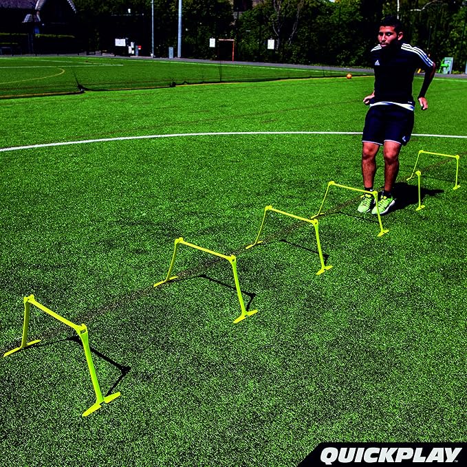 QUICKPLAY PRO Quick-Click Adjustable Speed Hurdles, Set of 6 | 3 Heights in One (6", 9", 12") | All-in-One Agility & Plyometric Training Hurdles | Patented, Portable & Durable