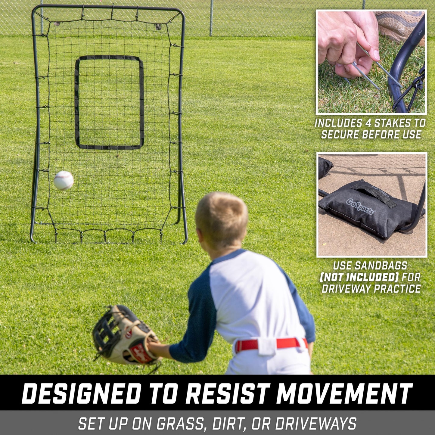 GoSports 5 x 3 ft Baseball & Softball Pitching and Fielding Rebounder - Pitch Back Return Net with Strike Zone
