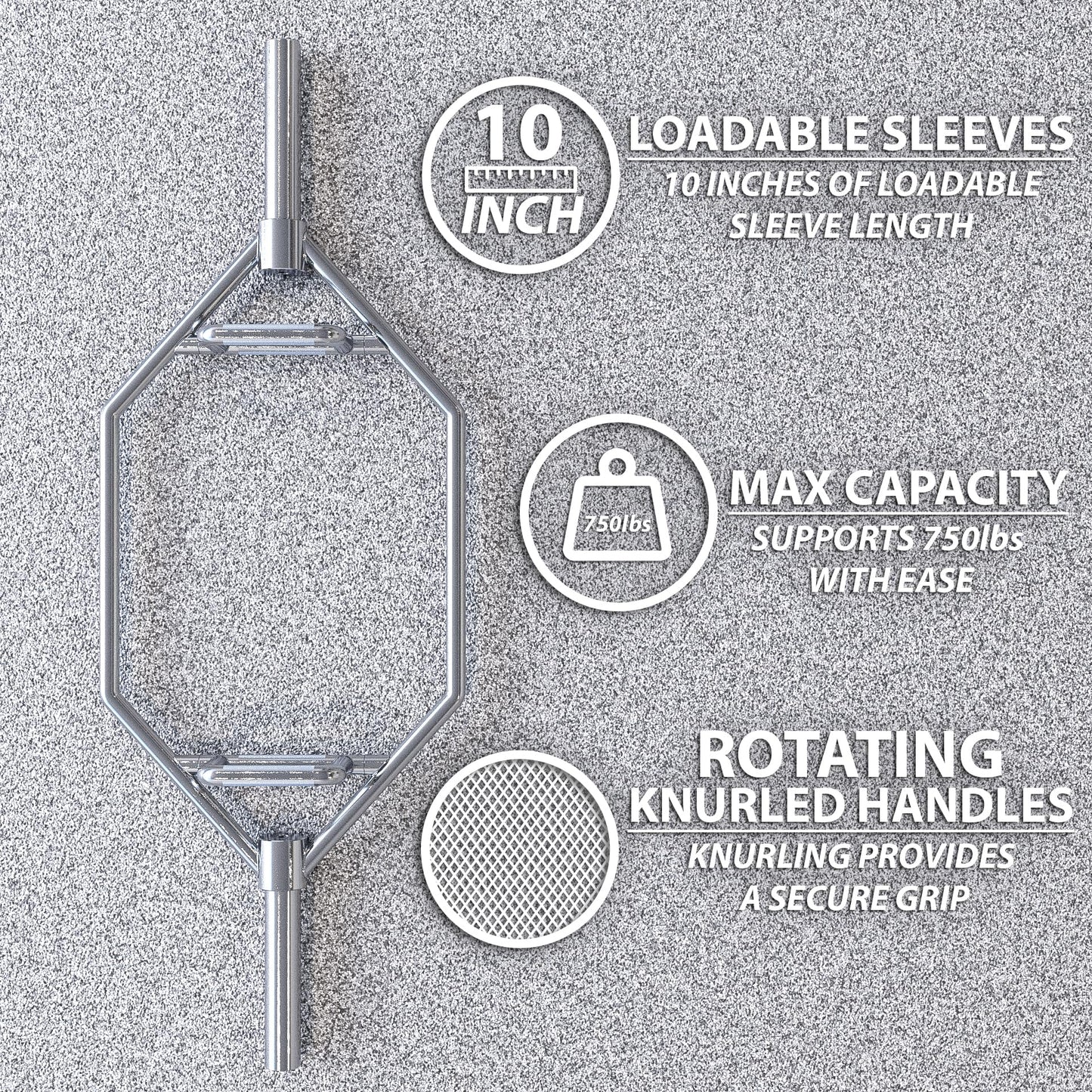 Synergee 25kg Chrome Olympic Hex Barbell Trap Bar with Two Handles for Squats, Deadlifts, Shrugs and Power Pulls. 56” Long Bar with 10” Sleeve.